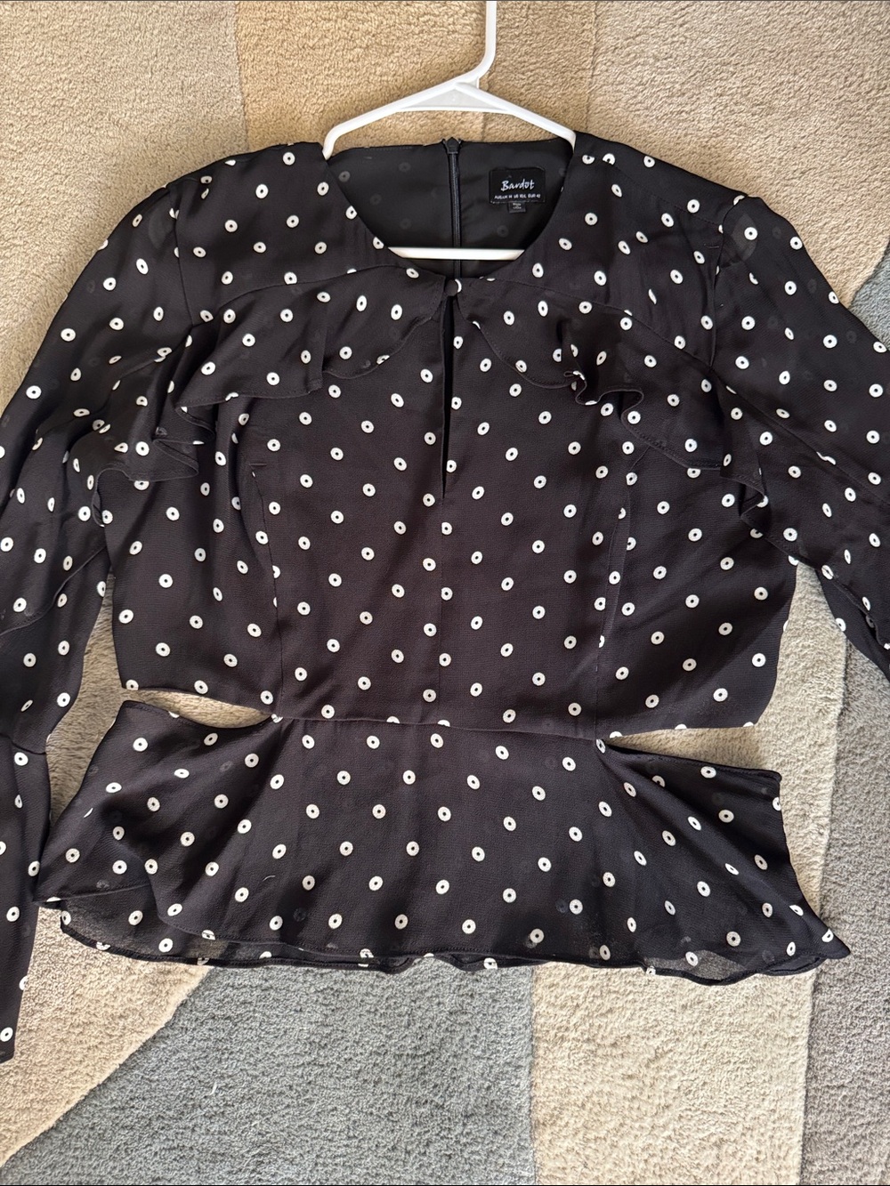 Bardot Black&White polkadot Peplum blouse size 10